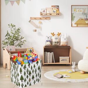 Sanjiaofen Square Woodland Storage bin, Nursery Basket,Collapsible Green Storage Box with Handles for Nursery Storage. (Square Tree)