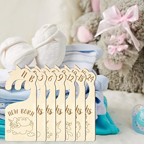 Unicorn Baby Closet Divider,NB to 24 Months 7 Sets of Wood Baby Cloth Organizer by Age and Size Nursery Infant Wardrobe Divider Gift for Newborn Baby Shower (Cartoon)