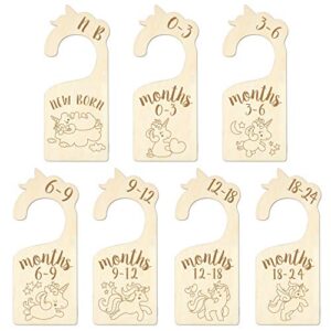 Unicorn Baby Closet Divider,NB to 24 Months 7 Sets of Wood Baby Cloth Organizer by Age and Size Nursery Infant Wardrobe Divider Gift for Newborn Baby Shower (Cartoon)