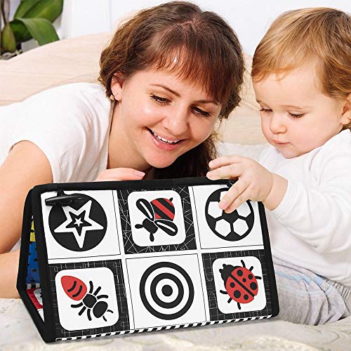 teytoy Tummy Time Baby Mirror Toys with Teethers, Double Black and White Tummy Time Toy High Contrast Baby Toys 0-6 Months, Foldable Baby Floor Mirror Sensory Development Toys for Infants Newborn