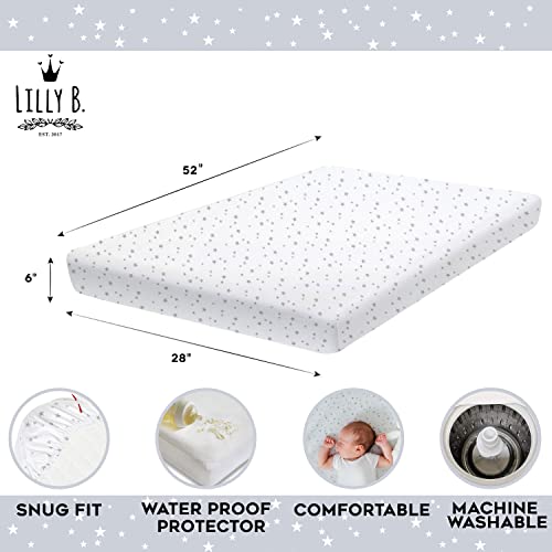 Lilly B. Pack of 3 Crib Sheets - 100% GOTS Organic Cotton - 2 Fitted Crib Sheets Neutral with 1 Waterproof Mattress Protector for Baby Boys and Girls, fits All Shapes up to (52Lx 28Wx 6H) Inch