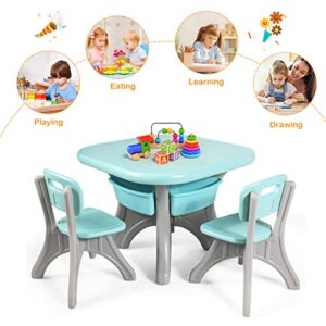 HONEY JOY Kids Table and Chair Set, Plastic Children Activity Table and 2 Chair Set w/Storage Bins, 3 Piece Child Furniture Set for Daycare Playroom, Toddler Table and Chair Set for Boys Girls(Green)