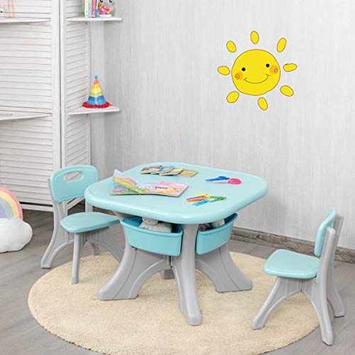 HONEY JOY Kids Table and Chair Set, Plastic Children Activity Table and 2 Chair Set w/Storage Bins, 3 Piece Child Furniture Set for Daycare Playroom, Toddler Table and Chair Set for Boys Girls(Green)