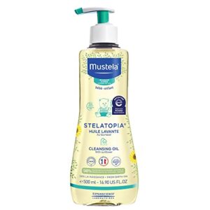 mustela stelatopia eczema-prone skin cleansing oil - baby body wash with natural avocado & sunflower oil - fragrance-free & tear free - 16.9 fl. oz.