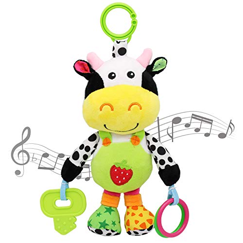 MARUMINE Baby Car Seat Toys with 24 Music and Teether (Cow)