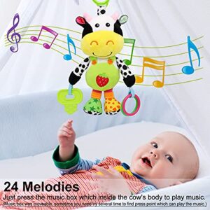 MARUMINE Baby Car Seat Toys with 24 Music and Teether (Cow)