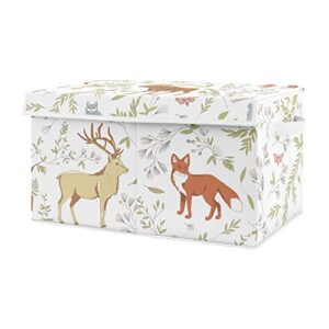 sweet jojo designs woodland animal toile boy or girl small fabric toy bin storage box chest for baby nursery or kids room - grey, green and brown bear deer fox