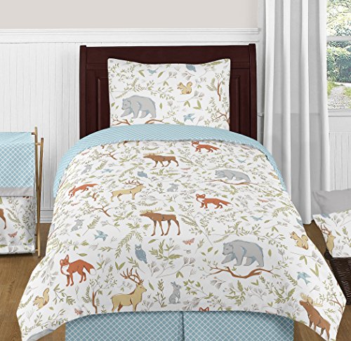 Sweet Jojo Designs Woodland Animal Toile Boy or Girl Small Fabric Toy Bin Storage Box Chest For Baby Nursery or Kids Room - Grey, Green and Brown Bear Deer Fox