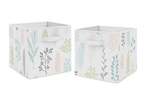 sweet jojo designs pink tropical leaf foldable fabric storage cube bins boxes organizer toys kids baby childrens - set of 2 - blush turquoise grey green botanical rainforest jungle sloth collection