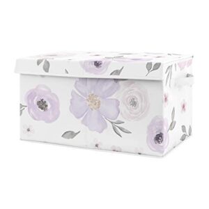sweet jojo designs purple watercolor floral girl small fabric toy bin storage box chest for baby nursery or kids room - lavender, pink and grey shabby chic rose flower
