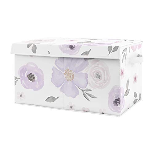 Sweet Jojo Designs Purple Watercolor Floral Girl Small Fabric Toy Bin Storage Box Chest For Baby Nursery or Kids Room - Lavender, Pink and Grey Shabby Chic Rose Flower