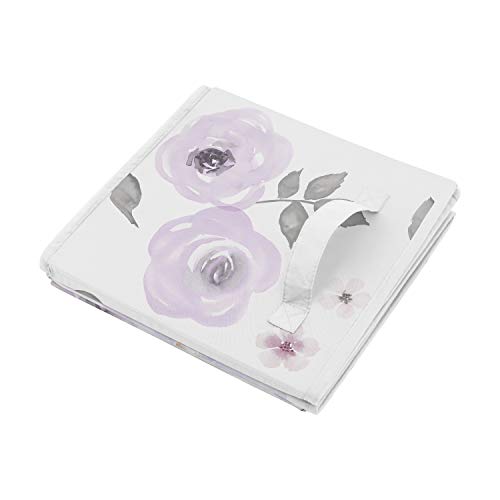 Sweet Jojo Designs Purple Watercolor Floral Girl Small Fabric Toy Bin Storage Box Chest For Baby Nursery or Kids Room - Lavender, Pink and Grey Shabby Chic Rose Flower