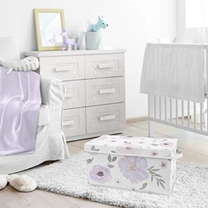 Sweet Jojo Designs Purple Watercolor Floral Girl Small Fabric Toy Bin Storage Box Chest For Baby Nursery or Kids Room - Lavender, Pink and Grey Shabby Chic Rose Flower