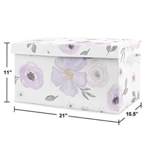 Sweet Jojo Designs Purple Watercolor Floral Girl Small Fabric Toy Bin Storage Box Chest For Baby Nursery or Kids Room - Lavender, Pink and Grey Shabby Chic Rose Flower