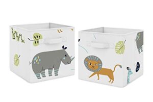 sweet jojo designs safari animals foldable fabric storage cube bins boxes organizer toys kids baby childrens - set of 2 - turquoise and navy blue mod jungle lion monkey giraffe