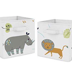 Sweet Jojo Designs Safari Animals Foldable Fabric Storage Cube Bins Boxes Organizer Toys Kids Baby Childrens - Set of 2 - Turquoise and Navy Blue Mod Jungle Lion Monkey Giraffe