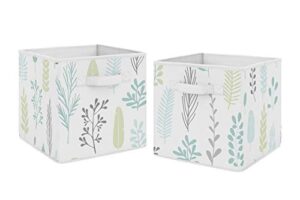 sweet jojo designs blue tropical leaf foldable fabric storage cube bins boxes organizer toys kids baby childrens - set of 2 - for the turquoise grey green botanical rainforest jungle sloth collection
