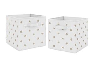 sweet jojo designs gold and white celestial star foldable fabric storage cube bins boxes organizer toys kids baby childrens - set of 2