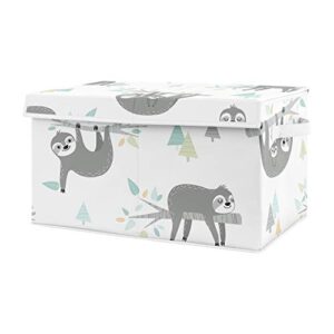 sweet jojo designs blue jungle sloth boy or girl small fabric toy bin storage box chest for baby nursery or kids room - turquoise, grey and green tropical botanical rainforest