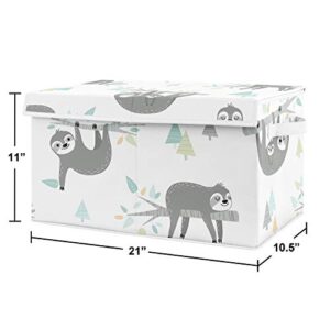Sweet Jojo Designs Blue Jungle Sloth Boy or Girl Small Fabric Toy Bin Storage Box Chest For Baby Nursery or Kids Room - Turquoise, Grey and Green Tropical Botanical Rainforest