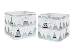 sweet jojo designs watercolor mountains foldable fabric storage cube bins boxes organizer toys kids baby childrens - set of 2 - navy blue, aqua and grey aztec