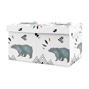 sweet jojo designs bear mountain boy small fabric toy bin storage box chest for baby nursery or kids room - watercolor slate blue, black and white