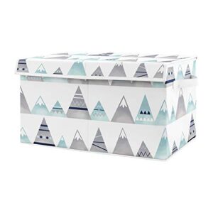 sweet jojo designs watercolor mountains boy or girl small fabric toy bin storage box chest for baby nursery or kids room - navy blue, aqua and grey aztec