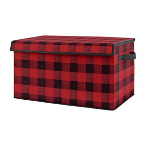 sweet jojo designs red and black buffalo plaid check boy small fabric toy bin storage box chest for baby nursery or kids room - woodland rustic country farmhouse lumberjack check