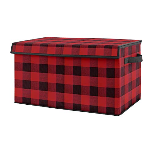 Sweet Jojo Designs Red and Black Buffalo Plaid Check Boy Small Fabric Toy Bin Storage Box Chest For Baby Nursery or Kids Room - Woodland Rustic Country Farmhouse Lumberjack Check