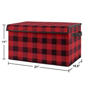 Sweet Jojo Designs Red and Black Buffalo Plaid Check Boy Small Fabric Toy Bin Storage Box Chest For Baby Nursery or Kids Room - Woodland Rustic Country Farmhouse Lumberjack Check