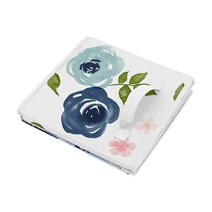 Sweet Jojo Designs Navy Blue Watercolor Floral Girl Small Fabric Toy Bin Storage Box Chest For Baby Nursery or Kids Room - Blush Pink, Green and White Shabby Chic Rose Flower