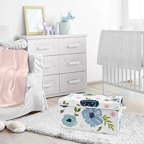 Sweet Jojo Designs Navy Blue Watercolor Floral Girl Small Fabric Toy Bin Storage Box Chest For Baby Nursery or Kids Room - Blush Pink, Green and White Shabby Chic Rose Flower