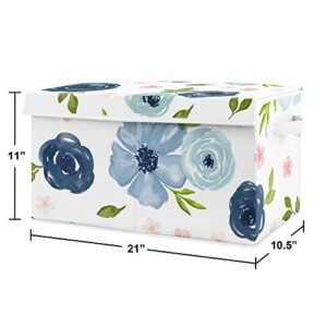 Sweet Jojo Designs Navy Blue Watercolor Floral Girl Small Fabric Toy Bin Storage Box Chest For Baby Nursery or Kids Room - Blush Pink, Green and White Shabby Chic Rose Flower