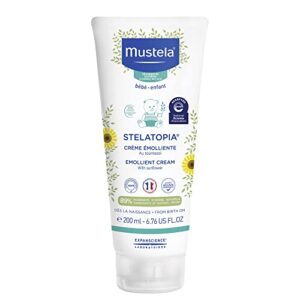 mustela stelatopia eczema-prone skin emollient baby cream - moisturizing body lotion with natural avocado & sunflower oil - fragrance-free - 6.76 fl. oz.