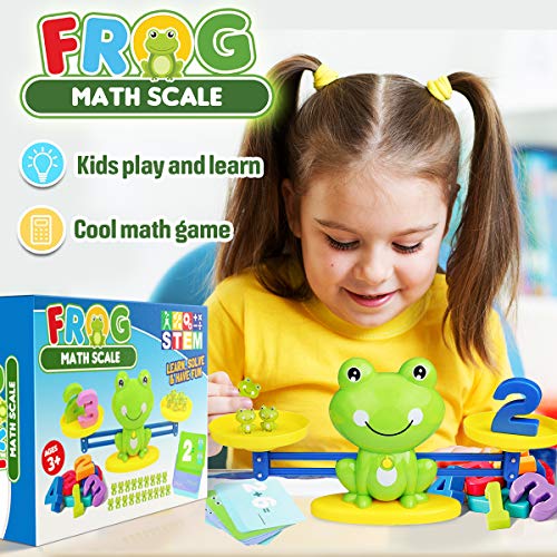 CozyBomB Homeschool Kindergarten Balance Board Game - Preschool Activities Math Learning Stem Montessori Cool Toys Educational with Frog Scale Cards Balancing Numbers for Kids Ages 3 4 5 6 Year Old