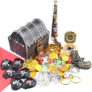 Leadtex Kids Pirate Treasure Chest Vintage Box with Accessories,Silver.