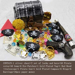 Leadtex Kids Pirate Treasure Chest Vintage Box with Accessories,Silver.