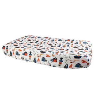 bebe au lait nautical oh-so-soft muslin changing pad cover, blue, one size, cpbbnt