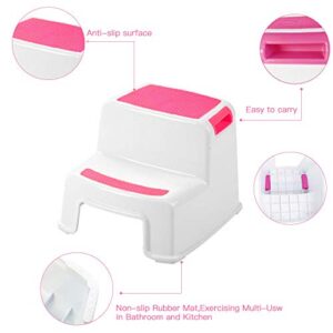 2 Step Stool for Kids(1 Pack, Drak Pink) - Toddler Step Stools for Toilet Potty Training, Bathroom and Kitchen - Slip Resistant Soft Grip for Safety, Stackable