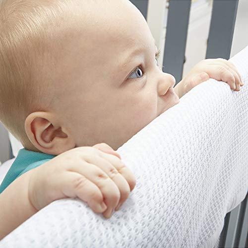 BreathableBaby Breathable Mesh Crib RailGuard Teething Cover — White — 51” Long Panel (1) — Fits Most Full-Size Cribs (Does Not Fit Mini Cribs) — Use with Coordinating Short Panels for Extra Coverage