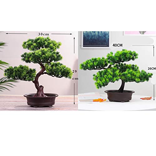 KOET Artificial Bonsai Pine Tree, 11Inch Faux Potted Plant Desk Display Fake Tree Pot Ornaments, Japanese Cedar Bonsai Plant for Home, Office Decoration