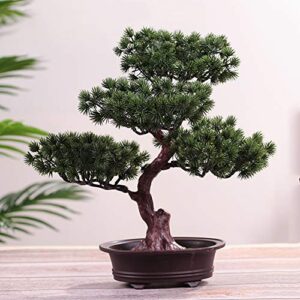 KOET Artificial Bonsai Pine Tree, 11Inch Faux Potted Plant Desk Display Fake Tree Pot Ornaments, Japanese Cedar Bonsai Plant for Home, Office Decoration