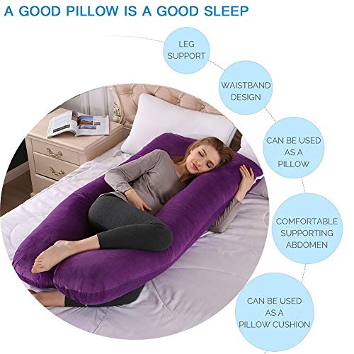 Pregnancy Pillow with Velvet Cover, 50" U Shaped Maternity Full Body Pillow for Pregnancy Women Support Back, Shoulder, Hips, Legs, Belly