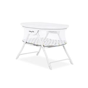 dream on me poppy traveler portable bassinet in white and grey, lightweight, spacious and convenient mesh design, jpma certified, easy to clean and fold baby bassinet - carry bag included