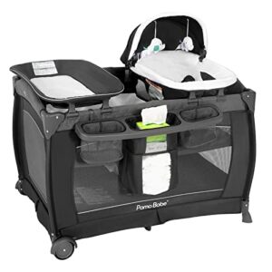 pamo babe playard deluxe nursery center, foldable playpen for baby & toddler, bassinet, mattress, changing table for newborn (grey)