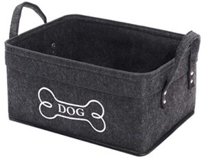 geyecete basket dog toys storage bins with handle,decorative basket rectangular soft felt dog toy box organizer basket pet supplies-dark gray