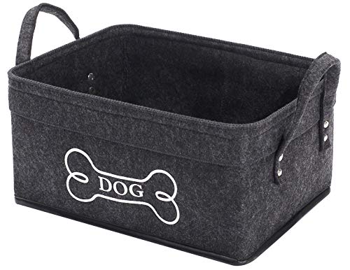 Geyecete basket dog toys Storage Bins with Handle,Decorative Basket Rectangular Soft felt dog toy box Organizer Basket Pet supplies-Dark Gray