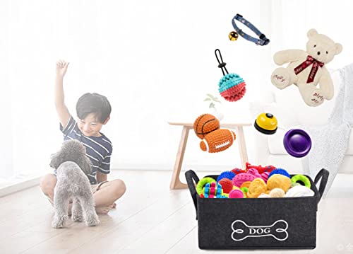 Geyecete basket dog toys Storage Bins with Handle,Decorative Basket Rectangular Soft felt dog toy box Organizer Basket Pet supplies-Dark Gray