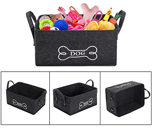 Geyecete basket dog toys Storage Bins with Handle,Decorative Basket Rectangular Soft felt dog toy box Organizer Basket Pet supplies-Dark Gray
