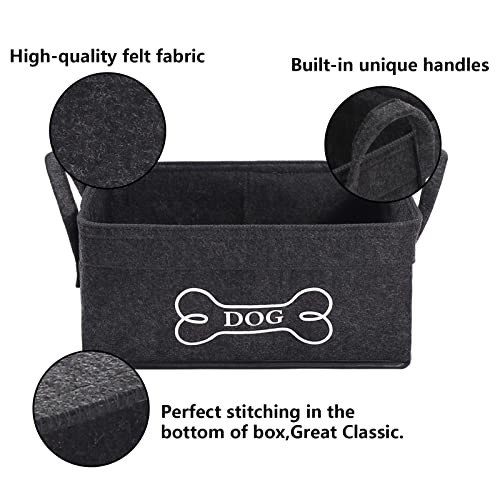 Geyecete basket dog toys Storage Bins with Handle,Decorative Basket Rectangular Soft felt dog toy box Organizer Basket Pet supplies-Dark Gray